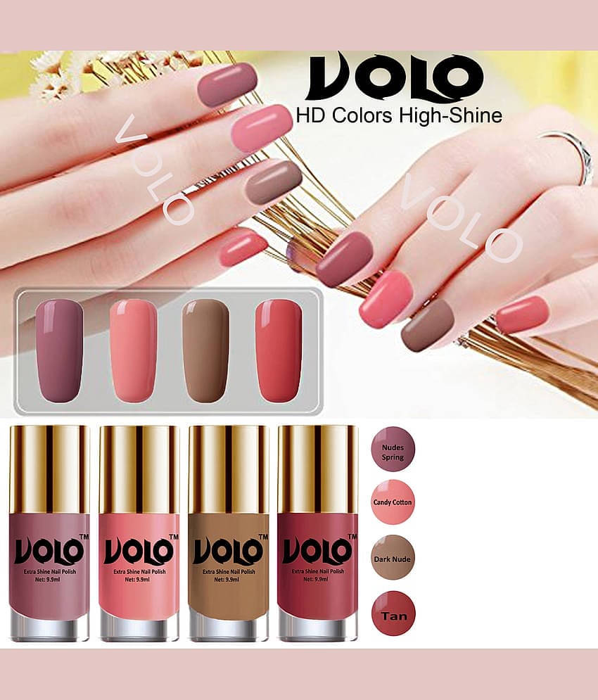 Volo HD Colors High-Shine Long Lasting Non Toxic Professional Nail Polish Set of 4 (Nudes Spring, Candy Cotton, Dark Nude and Tan)