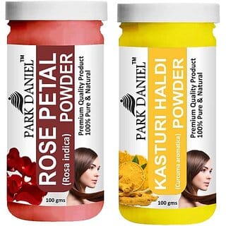 PARK DANIEL Pure & Natural Rose Petal Powder & Kasturi Haldi Powder Combo Pack of 2 Bottles of 100 gm (200 gm ) (200 ml)