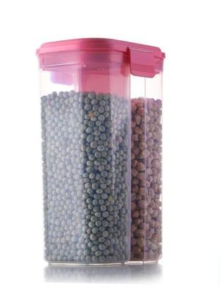 Plastic 2 Sections Air Tight Transparent Food Grain Cereal Storage Container