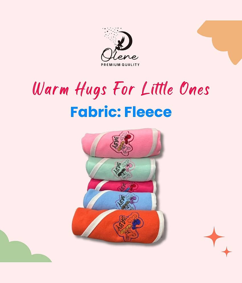 OLENE Multi-Colour Fleece Baby Blanket ( Pack of 5 )