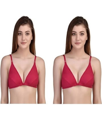 Desiprime Pack of 2 Poly Cotton Non Padded Women's Front Closure ( Pink )