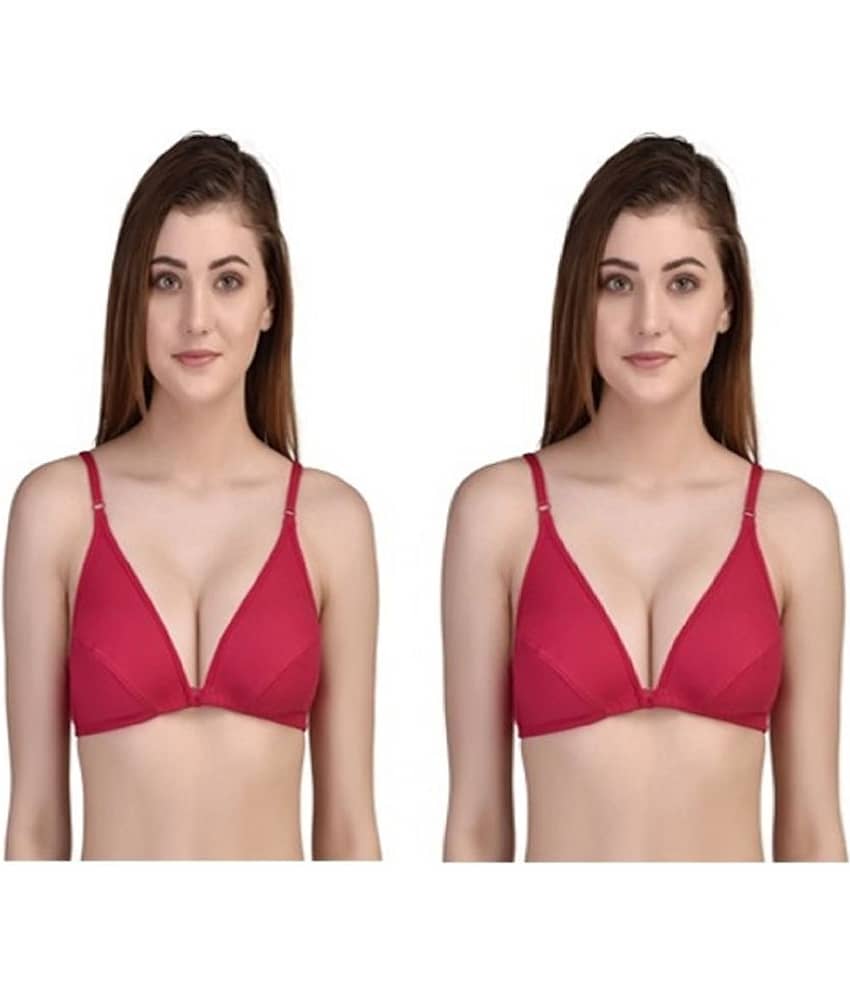 Desiprime Pack of 2 Poly Cotton Non Padded Women's Front Closure ( Pink )
