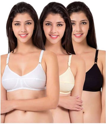 Kiran Enterprises Pack of 3 Cotton Non Padded Women's Push Up Bra ( Multi Color )