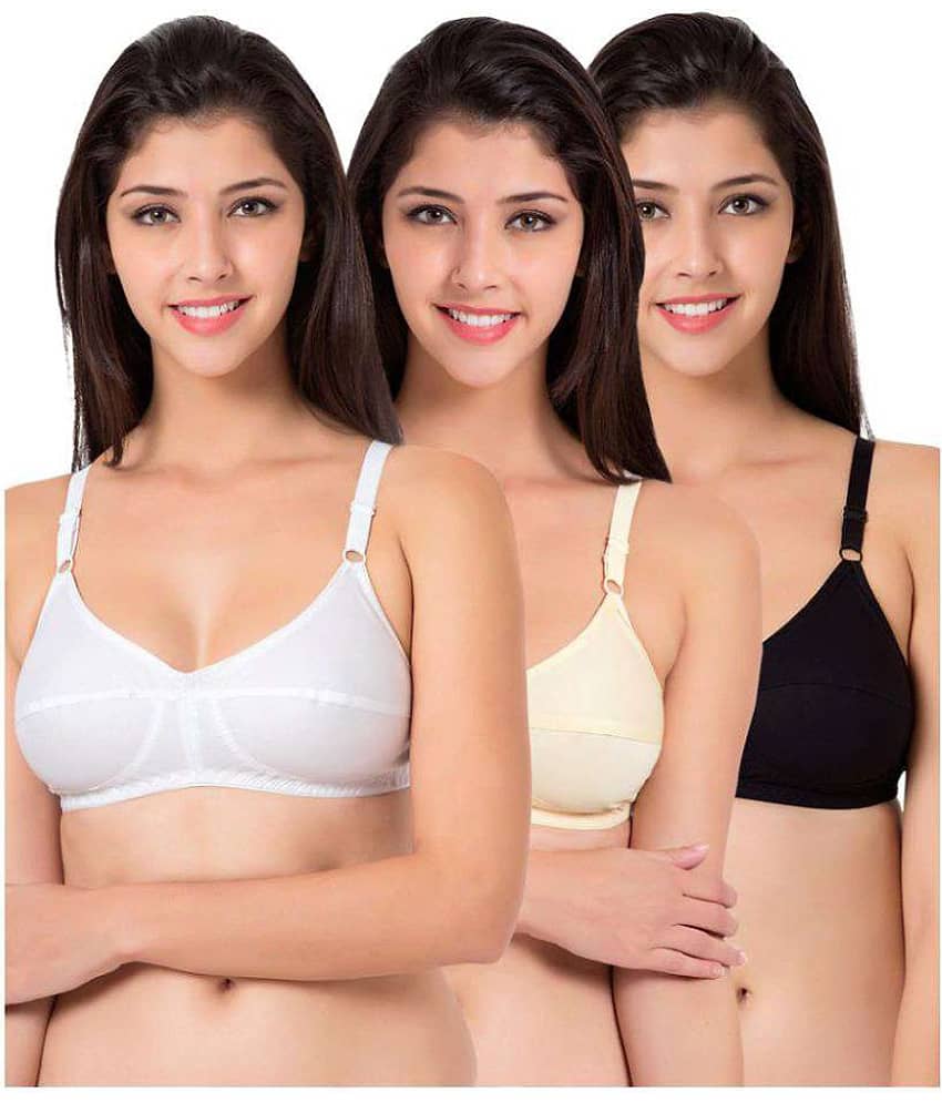 Kiran Enterprises Pack of 3 Cotton Non Padded Women's Push Up Bra ( Multi Color )