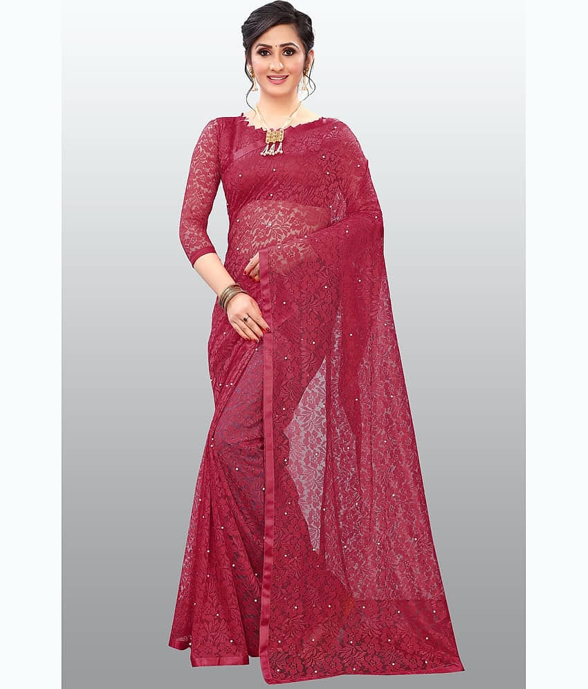 Indy Bliss Net Self Design Saree With Unstitched Blouse Piece ( Pink )