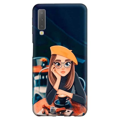 Cute Coffe Lover Girl Samsung A7 2018 Premium Embossed Mobile cover