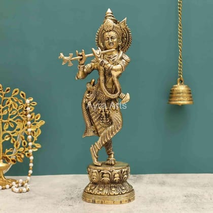 Beautiful Carved Krishna Brass Idol Murti - 14 Inch Height Beautiful Carved Krishna Brass Idol Murti - 14 Inch Height