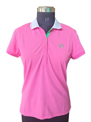 Stylish Pink Collared T-Shirt with Embroidered Logo - Cotton Button-Up Short Sleeve