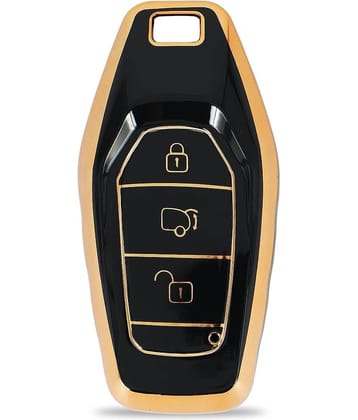 TANTRA  TPU Leather Car Key Cover Compatible with Mahindra XUV-500 Smart Key (Black_1)