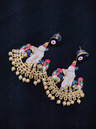 New Meenakari Work Shree Krishna Design Fancy Earrings Set