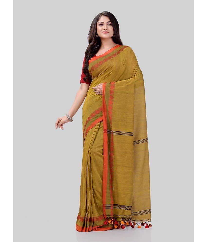 Desh Bidesh Cotton Printed Saree With Unstitched Blouse Piece ( Olive )