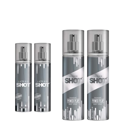 Layer’r Shot Power Play Body Spray Combo for Men 135ml Pack of 2 | Premium Long-Lasting Fragrance | Bergamot, Sage, Leather & Oakmoss Notes | Everyday Deodorant | Skin-Friendly Perfume Layer’r Shot Power Play Body Spray Combo for Men 135ml Pack of 2 | Pr