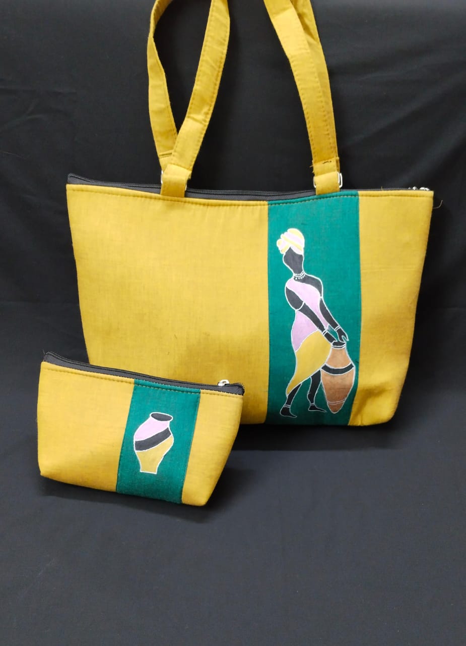 African Painting Handbag Yellow