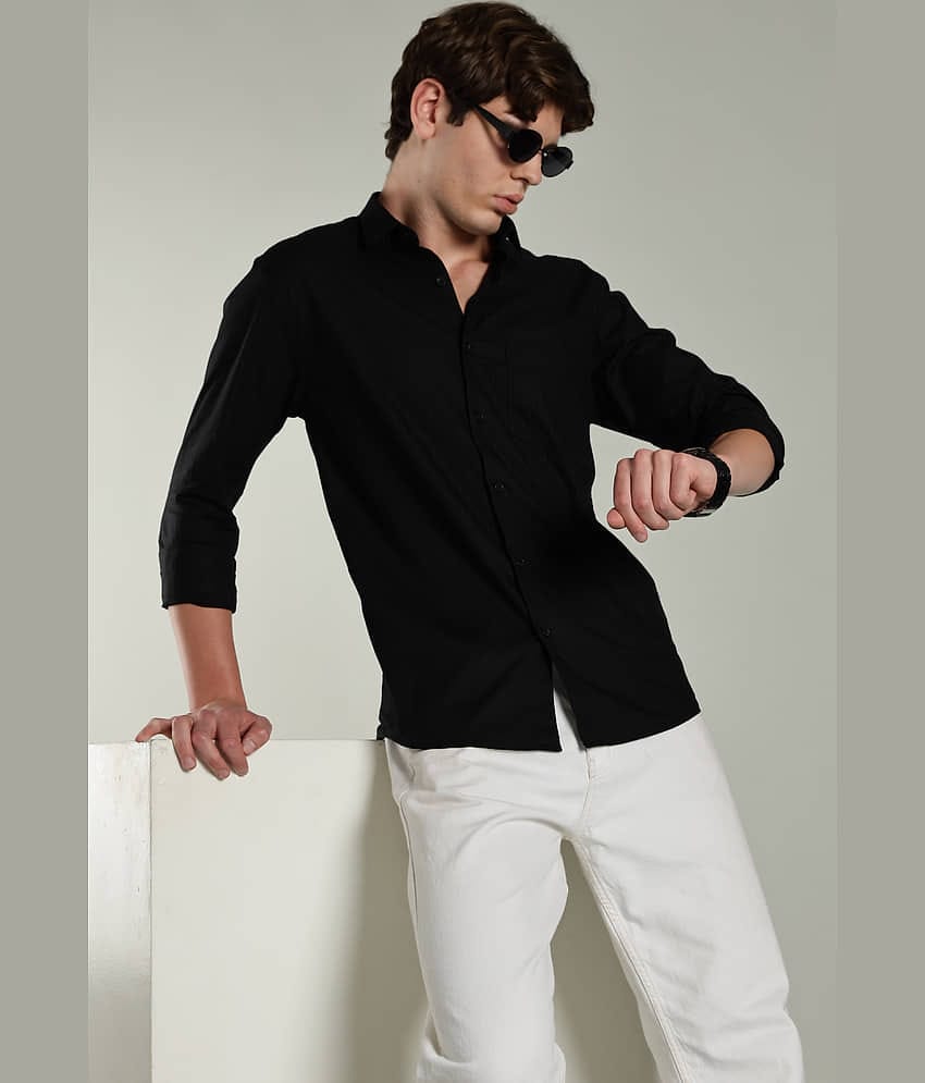 Paul Street Linen Slim Fit Striped Full Sleeves Men's Casual Shirt - Black ( Pack of 1 )