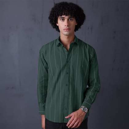 STRIPE CASUAL COTTON SHIRT (GREEN)-M