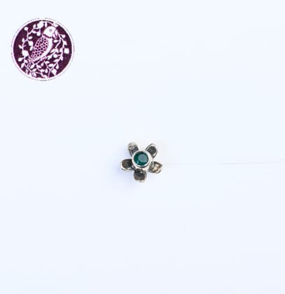 Mogra Green Silver Nose Pin