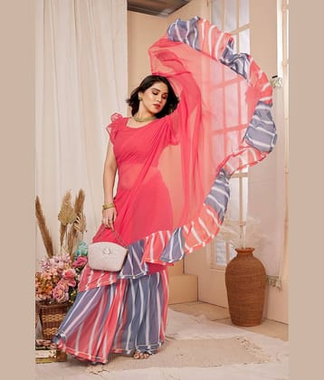 DIKONA DESIGNER Georgette Printed Saree With Unstitched Blouse Piece ( Pink )