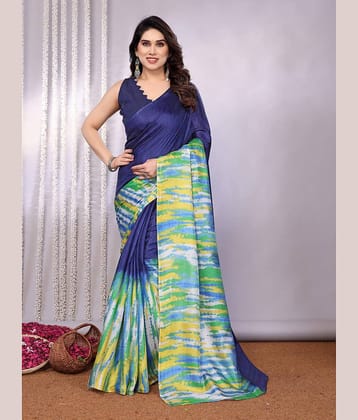 DIKONA DESIGNER Cotton Printed Saree With Unstitched Blouse Piece ( Blue )