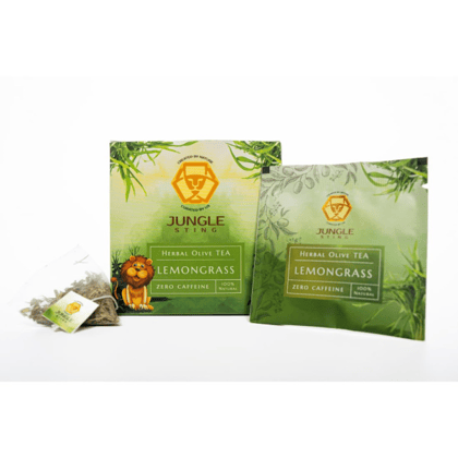 Jungle Sting LEMONGRASS Herbal Olive Tea| Caffein Free| 2X Antioxidants| 10 Sachets - 40 gm