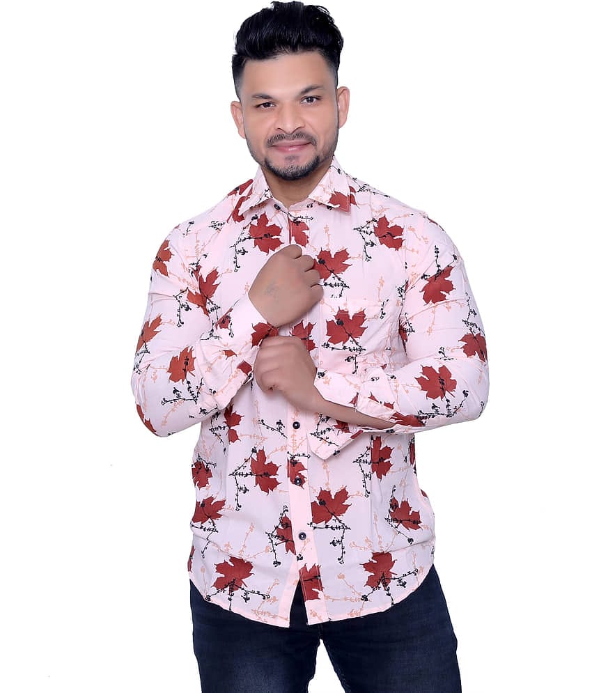 Aish N Ridh Cotton Regular Fit Printed Men's Casual Shirt - Peach ( Pack of 1 )