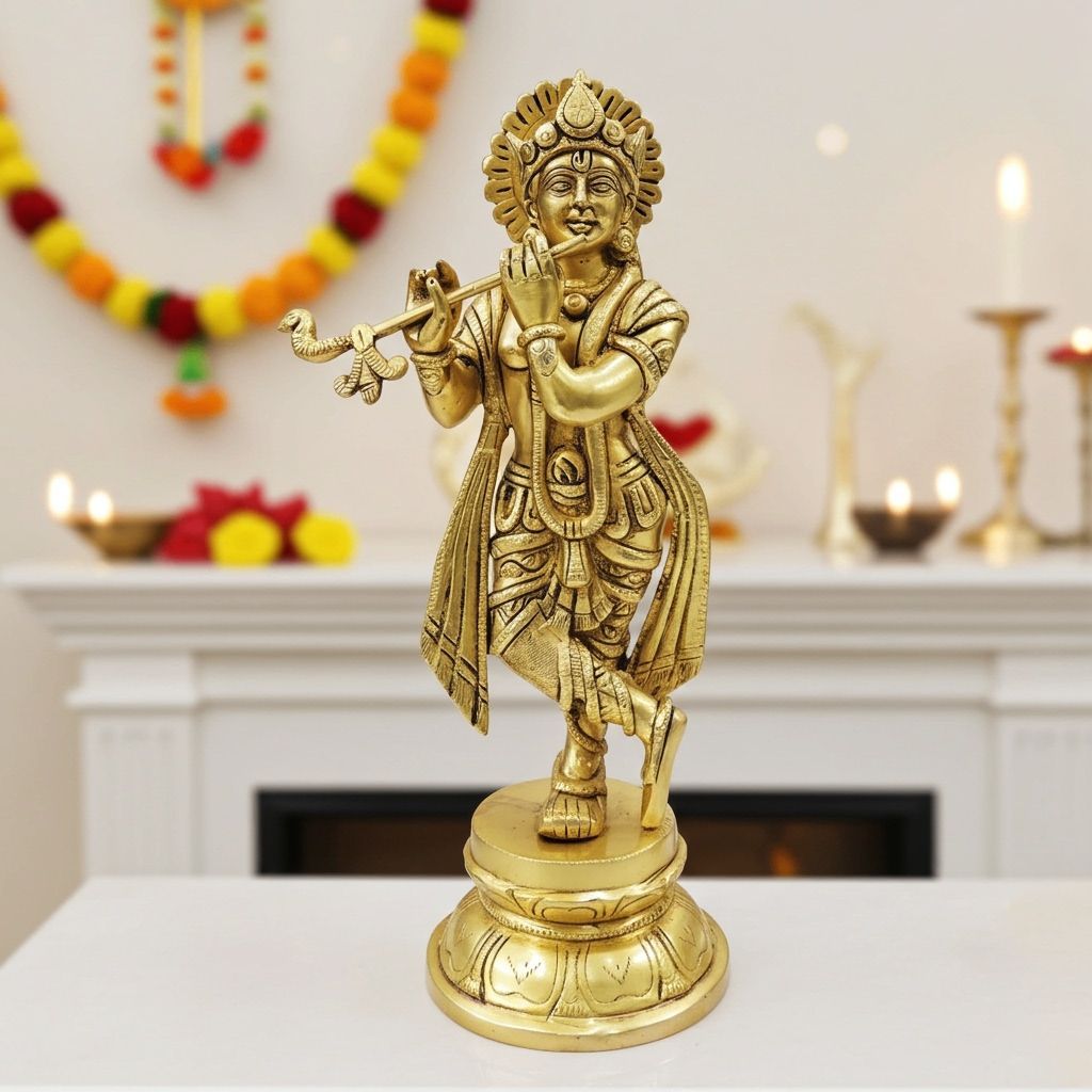 Handcrafted Brass Krishna Idol for Home, Height : 11.5 Inch (BSMAS1879 K)
