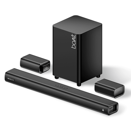 boAt Aavante Prime X | 700W 7.1.4 Channel Soundbar with Wireless Subwoofer & Satellites boAt Aavante Prime X | 700W 7.1.4 Channel Soundbar with Wireless Subwoofer & Satellites - Premium Black