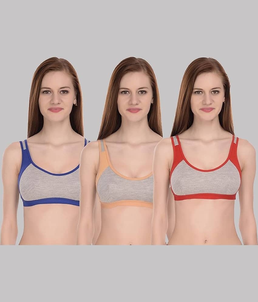 Kiran Enterprises Multicolor Cotton Non Padded Women's Sports Bra ( Pack of 3 )