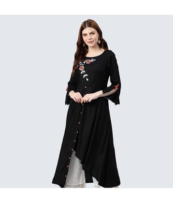 Yash Gallery - Black Rayon Women's Asymmetrical Kurti ( Pack of 1 )