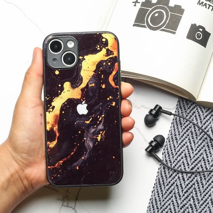 Black Gold Blaze metal back case for Apple Iphone 15 Plus