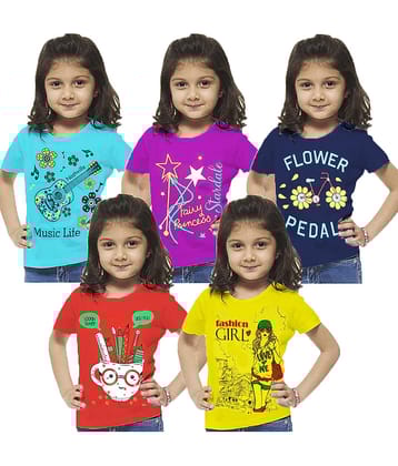 CRAZYON Multicolor 100% Cotton Girls T-Shirt ( Pack of 5 )