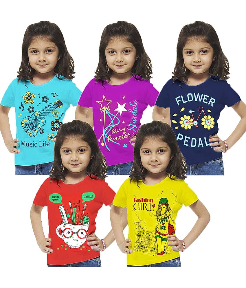 CRAZYON Multicolor 100% Cotton Girls T-Shirt ( Pack of 5 )