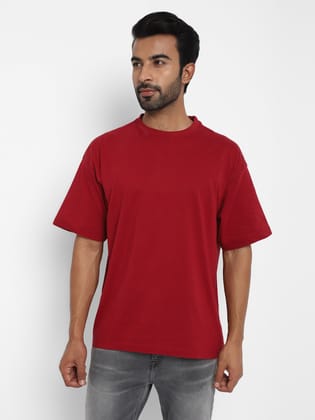 100% Cotton Oversize Round Neck T-Shirt - Rio Red-S / Rio Red