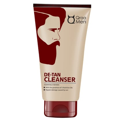 Qraa Men De-Tan Cleanser For Skin Lightening & Brightening, Dirt & Blackhead Removal, Tan Removal Face Cleanser, Scrub & Pack - 100gm