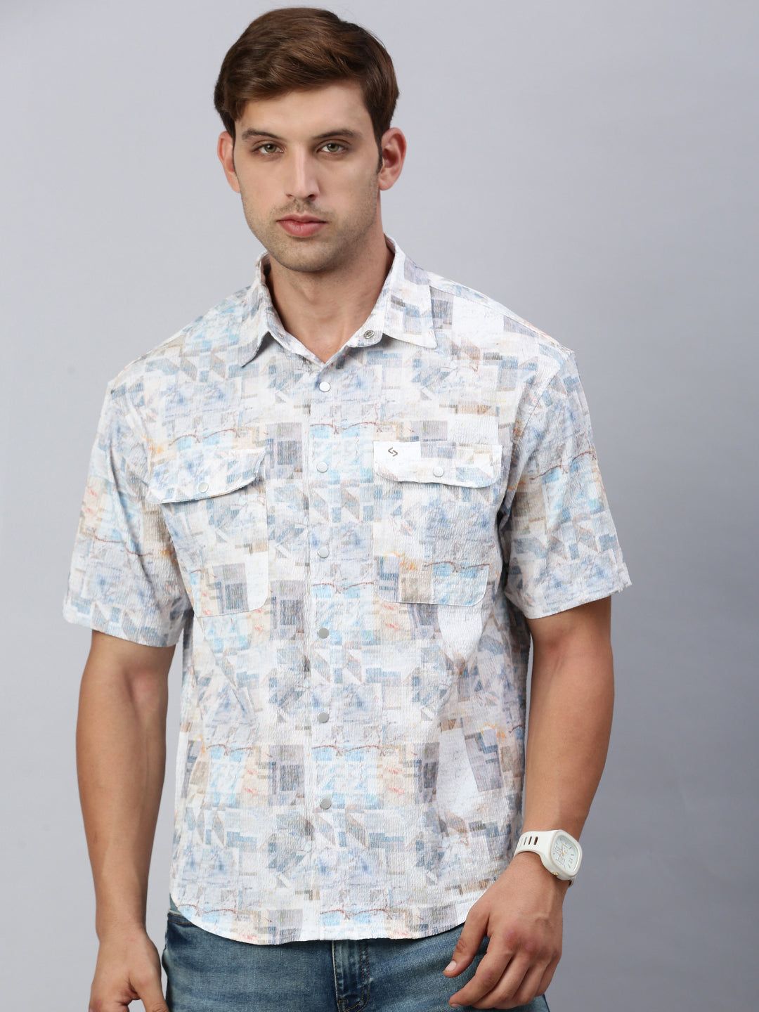 Classic Polo Men's Half Sleeve Multicolor Cotton Slim Fit Woven Shirt | SP2-GN-14 A-HS-PRT-BSL