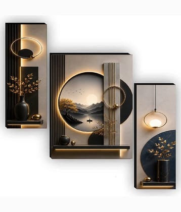 SNDArt Set Of 3 Modern Art Deer Wall Paintings For Living Room Without Frame 30x2x45 (cm)