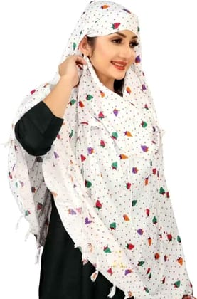 Shiv Textiles Men's Unisex Summer Scarf Pure Cotton White Printed Design Soft Breathable Neck Wrap Headscarf Lightweight Sun Protection Stole Daily Wear Fashion Accessory