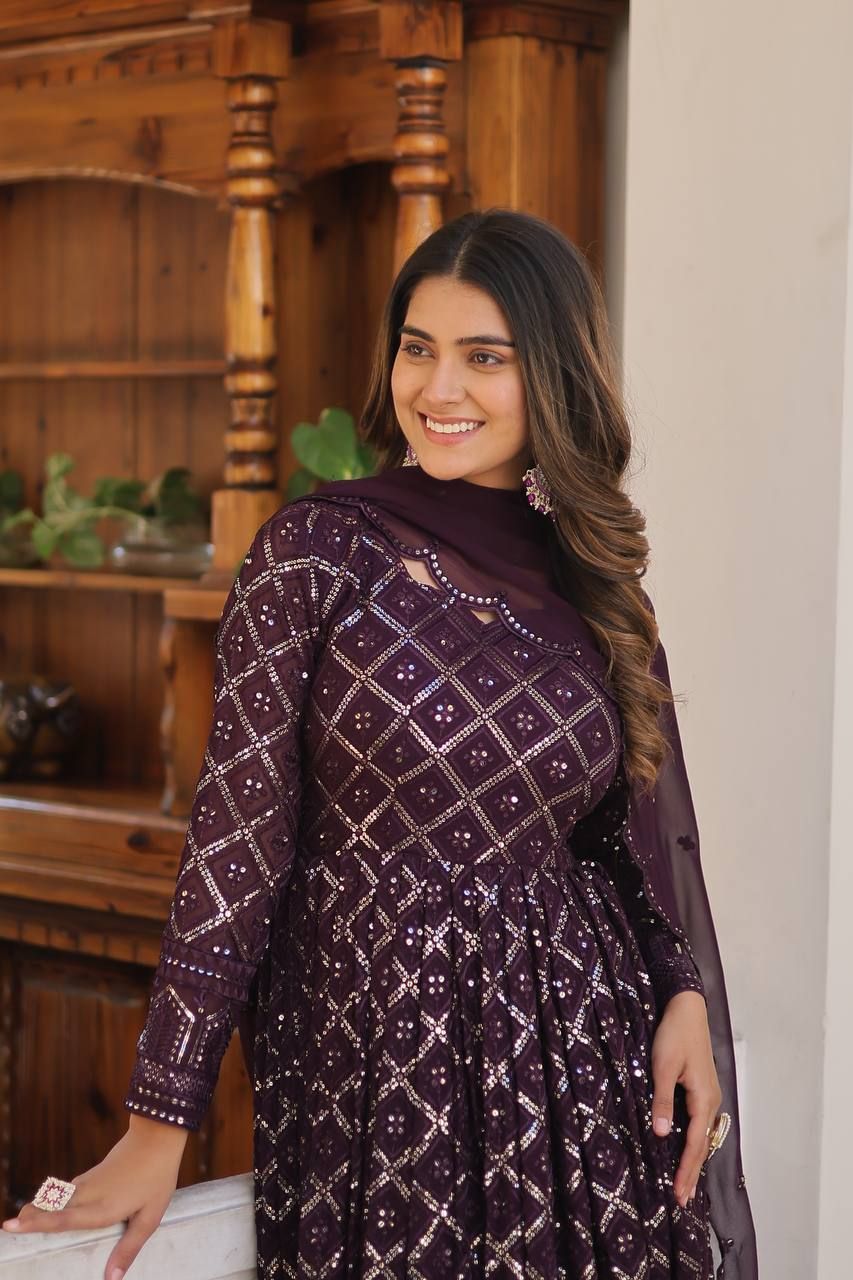 *Faux Blooming with Sequins Embroidered work GOWN-WITH-DUPATTA COLLECTIONS*-M