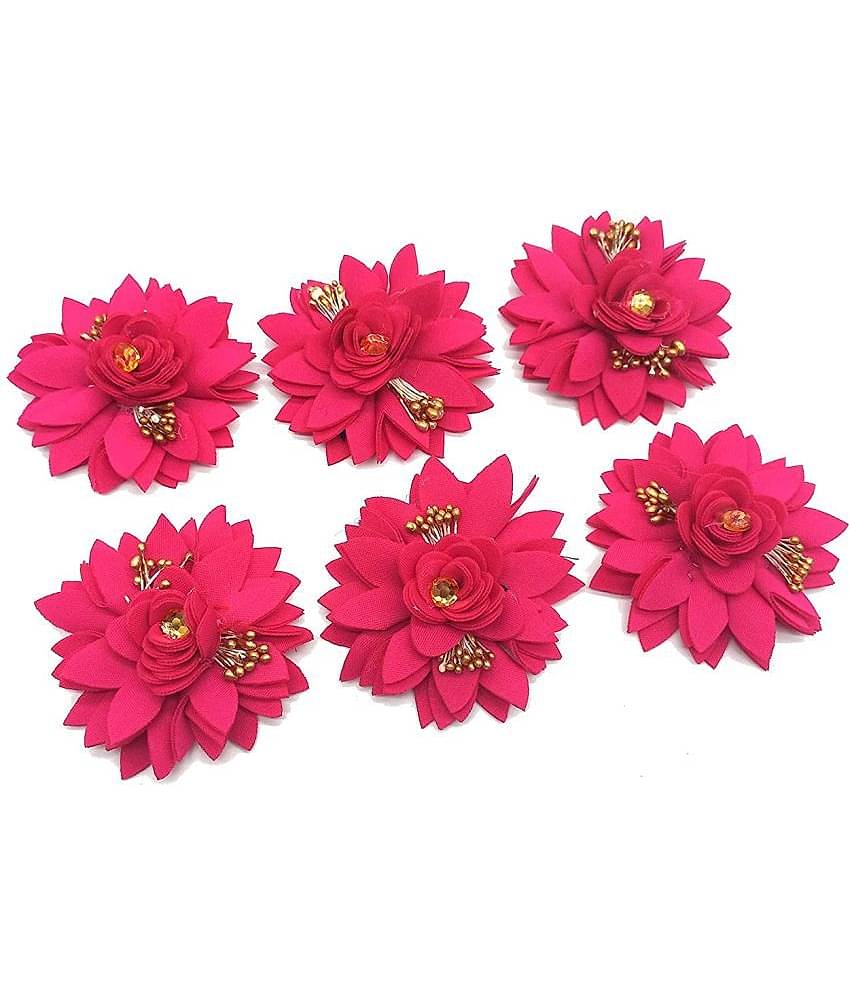 PRANSUNITA Stem Less Fabric Rose Flower with Pollens, Size- 6 cm, Handmade Decoration Flowers for Dresses, Fancy Gift & Wedding Packaging, Valentine, Radha Krishna & Baby Shower, (Magenta)