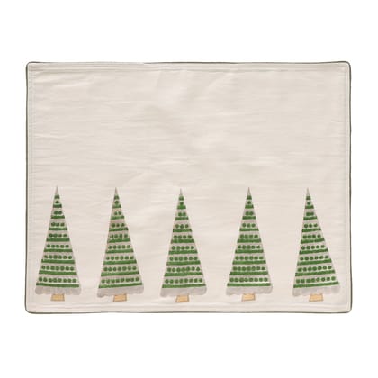 Hand Block Printed Cotton Table Mat in White Green & Red - 14 x18-13 inches x 18 inches / White / Green / Red / 100% Cotton