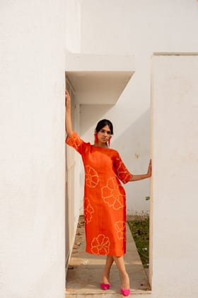 Burnt Orange Bandhani Dress-S