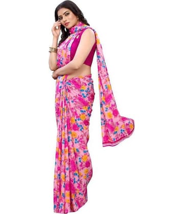 Kanooda Prints Georgette Printed Saree With Unstitched Blouse Piece ( Red )