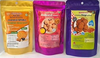 MilliGrain Upwas Ragi and Gulkand Cookies Combo Pack of 3 x 100g
