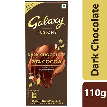 Galaxy Fusions Dark Chocolate Bar - Silky & Smooth, With 70% Cocoa, 110 g