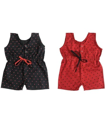 The Creators Red & Black Cotton Rompers For Unisex ( Pack of 2 ) - None