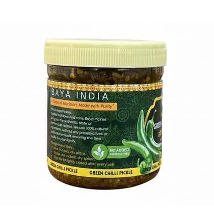 Baya India Homemade Green Chilli Pickle | Hari Mirch ka Achar 700g | Traditional Recipe | No Vinegar & No Preservatives | Spicy & Tangy Flavor | Authentic Indian Taste