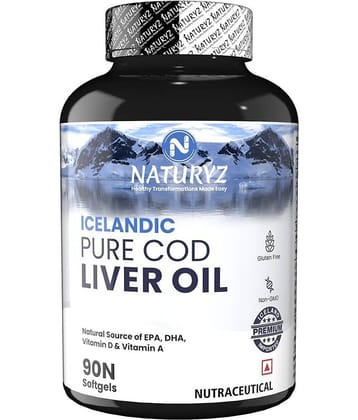 NATURYZ Icelandic COD Liver Fish Oil Capsules with Natural Omega 3 & Vitamins (A & D) - 90 softgels
