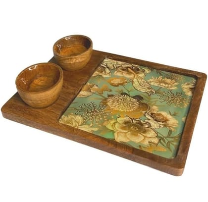 Wooden Serving Platter Mango Wood Platter Tray Printed Serving Platter Appetizer Plate Snacks Serving Platter with 2 Bowls, 30x20 cm 12x6 inch Wooden Serving Platter Mango Wood Platter Tray Printed Serving Platter Appetizer Plate Snacks Serving Platter with 2 Bowls, 30x20 cm 12x6 inch