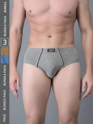 Men's Assorted Pack of 3 Combed Cotton Solid Brief With Anti-Microbial Odour Control