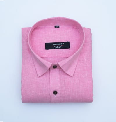 Cotton Tanmay Light Pink Color Linen Fill Formal Cotton Shirt For Men's-M (38 Inch) (97 CM) / Full