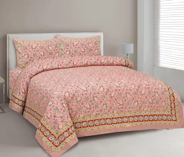 3001-Hometrade India-Standard King Size (90*108 Inches) Double Bedsheet With 2 Pillow Cover-RJ-14-Jaipur lining-3498